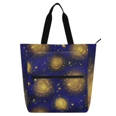 Imagem de Céu noturno estrelado dourado para trabalho bolsas femininas de lona para escola de praia bolsa feminina infantil com compartimentos