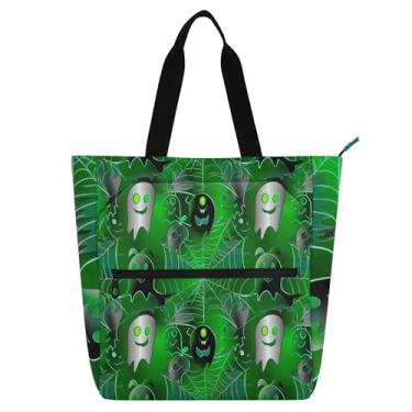 Imagem de Ghosts Webs Bolsa de trabalho verde para mulheres lona praia livro tote com zíper professores presente para amantes de livros bolsas