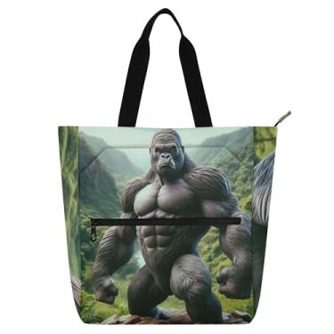 Imagem de GAIGEO Bolsa de trabalho feminina Gorilla Ape, lona, praia, para livros, zíper, presente para professores, para amantes de livros