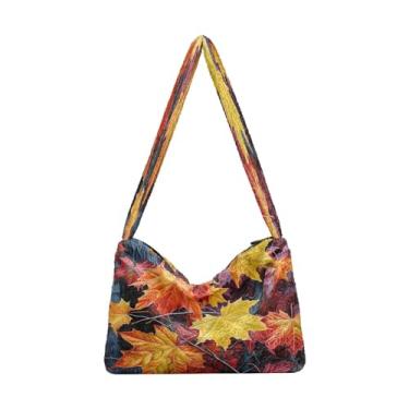 Imagem de Trevo e trator com folhas verdes bolsa de ombro feminina, bolsas de pelúcia macia, bolsa feminina para uso ao ar livre, Folhas de bordo de outono-1, One Size