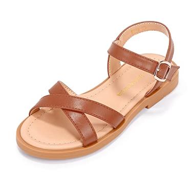 Imagem de PANDANINJIA Sandálias Elva Girls, Bico Aberto, Lindas Sandálias Rasteiras, Tiras Cruzadas, Sapatos De Verão Para Bebês/Crianças Pequenas/Crianças Grandes (Bege, 4 M Eua, Criança Grande)