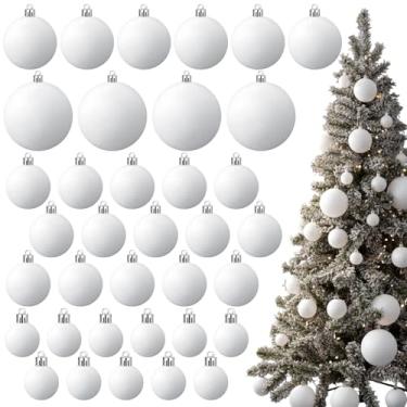 Imagem de Baderke 36 peças, 4 tamanhos, enfeites de bola de Natal, decoração de árvore de Natal, bola com laço para pendurar e corda, guirlanda de festa de fim de ano, decoração de casa (branco, brilhante)