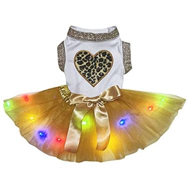 Imagem de Petitebella Vestido de cachorro com coração de leopardo (LED branco/dourado, médio)