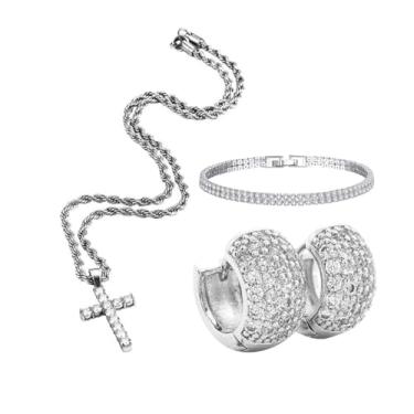 Imagem de Kit Ice Cravejado Cordão + Brinco E Pulseira Premium Magnata Kit completo brilho dos artistas