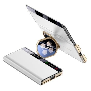 Imagem de POYUFRG Capa flip para Huawei Mate X7, capa de janela de visualização inteligente de couro galvanizado de luxo com capa de suporte de lente de metal, branca, Mate X7