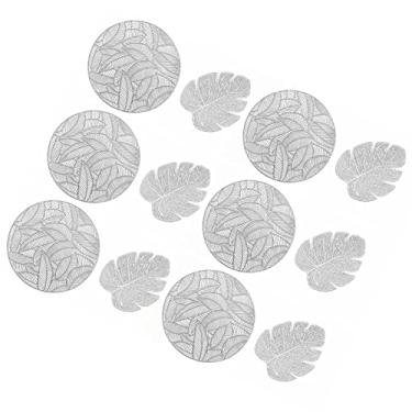 Imagem de Acouto Conjunto de Jogos Americanos e Porta-copos Dourados Com Isolamento Oco, 6 Peças de Mesa de Jantar Redonda e 6 Peças Em Formato de Folha, Porta-copos, Decoração de Mesa de Jantar (Prata)