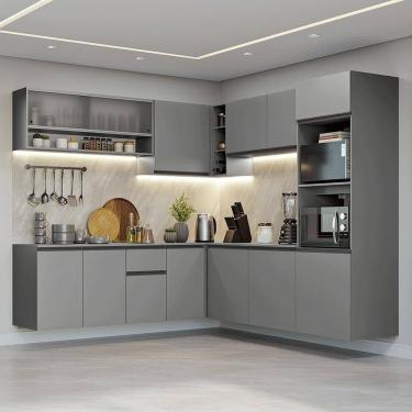 Imagem de Armário De Cozinha Completa De Canto 445cm Suspensa Cinza Nice Madesa 03 Cinza