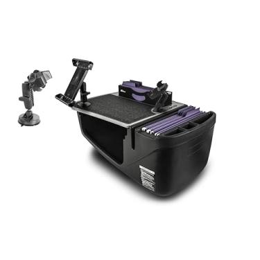 Imagem de AutoExec Mesa de carro Efficiency FileMaster para sua estação de trabalho de veículo e escritório móvel, cinza, com suporte para telefone, suporte para tablet e suporte de sucção para telefone