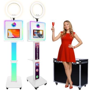 Imagem de ROOMEDAL Cabine fotográfica para iPad de 10,2 polegadas, 27,7 cm, 11 polegadas, 32,8 cm e câmera, estação de selfie 2 em 1, suporte para câmera, luz de preenchimento RGB de controle de aplicativo