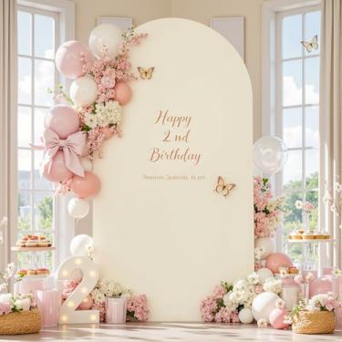 Imagem de Capa de fundo de arco bege branco de 1,8 m para festa e casamento, cenário elástico, chá de bebê, chá de panela, aniversário, elastano