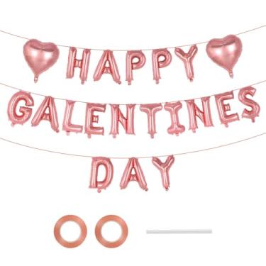 Imagem de Balões de letra I Love You de 40,6 cm, balões de coração de 45,7 cm, balão de folha de amor, para casamento, noivado, dia de galentina, decoração de chá de panela (ouro rosa - Happy GALENTINES DAY)