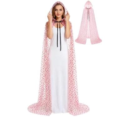 Imagem de Yearntown Capa preta com capuz para Halloween, capa de tule, capa medieval, com capuz, roupão de vampiro com capuz para mulheres cosplay, rosa, One Size