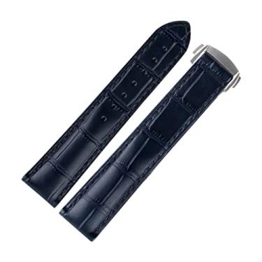 Imagem de AHGDDA Pulseira de relógio de luxo para pulseira Omega Seamaster, pulseira de couro legítimo, fivela de implantação, ferramenta de substituição, peças de acessórios de relógio (azul, 21 mm)