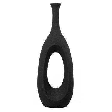 Imagem de Uniquewise - Vaso alto de fibra de vidro preto fosco de 76 cm - Vaso decorativo oval moderno para decoração de casa, escritório, quarto, cozinha, café e fazenda