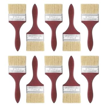 Imagem de HARFINGTON 10 pincéis de pintura de cerdas planas de 7,6 cm com cabo de madeira para pintura de arte faça você mesmo, móveis, gabinete, cercas, deck, parede, porta, vermelho, vermelho
