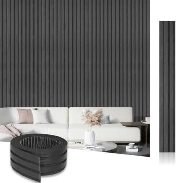 Imagem de Painéis de parede de ripas de efeito de madeira para decoração moderna, painéis de ripas de EVA autoadesivos, painéis de parede de absorção de som ranhurados com aparência de madeira 3D, decoração de