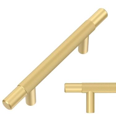 Imagem de Alzassbg Pacote com 10 puxadores de armário dourados, alças de armário de cozinha serrilhadas para armários AL3015MGP