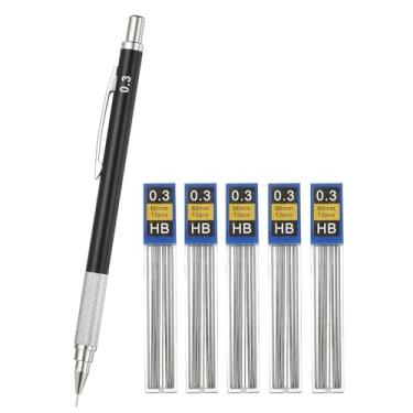 Imagem de PATIKIL Lapiseira de 0,3 mm, suporte mecânico para lápis de chumbo, ponta fina, suporte automático de metal com 5 refis para desenho, arte, esboço, marcenaria, preto