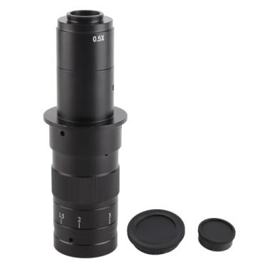 Imagem de plplaaoo Lente monocular com zoom 180X C Mount Alloy Lente de câmera de microscópio de ampliação ajustável para VGA USB Microscópio de vídeo industrial Inspeção eletrônica de joias