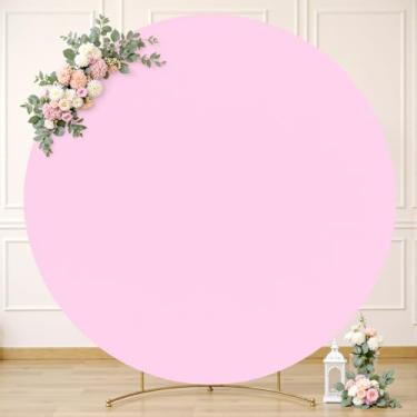 Imagem de Capa de fundo redonda rosa de 1,8 m com balão e arco circular, capa para casamento, arco redondo, elástico, elastano, chá de panela, chá de bebê, festa de aniversário, ação de graças, cenário de fotos