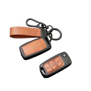 Imagem de Capa de liga de couro para chave remota de carro, compatível com vw polo tiguan passat b5 b6 b7 golf 4 5 6 mk6 jetta lavida, acessórios(A-brown ring)