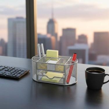 Imagem de Organizador De Mesa Aramado Porta Lápis Canetas Papel Clips - Kit Girl
