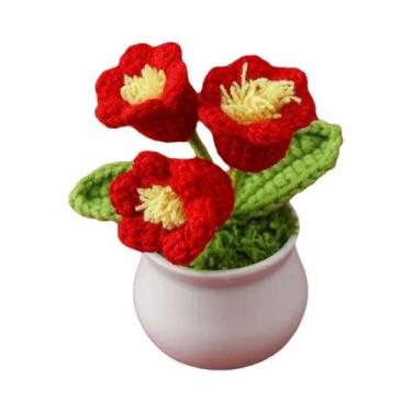 Imagem de Buquê De Crochê Lírio Do Vale Artesanal Flor Artificial Tecida Em Vaso