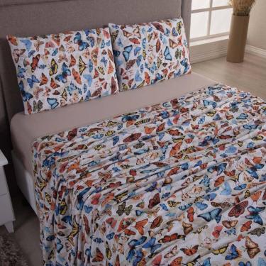 Imagem de Jogo Cama Lençol Sonnet Solteiro Malha Estampada 100% Algodão 3 Peças - Borboletas - Bege