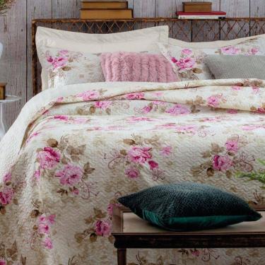 Imagem de Kit Cobre Leito Colcha Mix King Estampado Dupla Face Floral 3 Peças - Diana