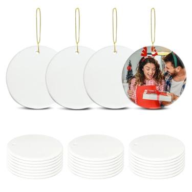 Imagem de Enfeites de cerâmica em branco de sublimação com cordão dourado a granel decorações de Natal branco ornamento presente para impressão de prensa a quente, 25 peças