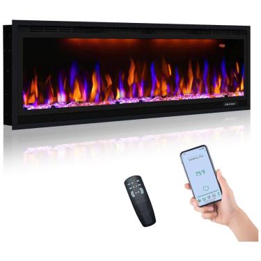 Imagem de Lareira Elétrica de Embutir A43x132L com Controle Remoto, 110V 1500W, Dreamflame, Preta