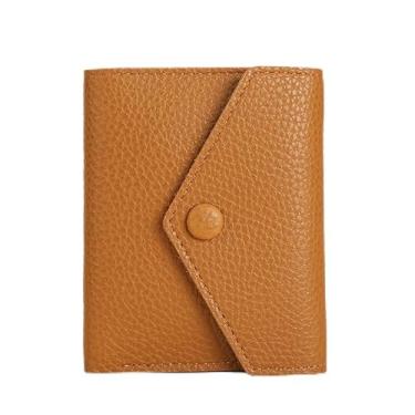 Imagem de Carteira feminina de couro genuíno com dobra dupla/tripla - Suporte minimalista para cartão de crédito com bloqueio de RFID e bolso para moedas, Marrom, Casual