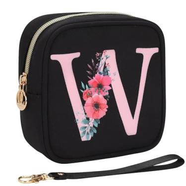 Imagem de Relavel Bolsa de maquiagem pequena inicial para bolsa, presentes personalizados para mulheres, meninas, bolsa de cosméticos de viagem com compartimento para cartão, mini bolsa de batom com alça