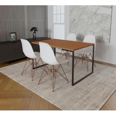 Imagem de Mesa Industrial Base Ferro Preto Tampo 137x90 Canela 4 Cadeiras Eames 