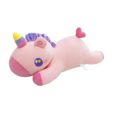 Imagem de Pelúcia Unicórnio Rosa Deitado Fofo Macio  53,5 cm - Caa Brasil Import