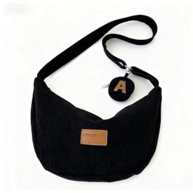 Imagem de Bolsa tiracolo feminina de veludo cotelê, estilo coreano, leve, versátil, bolsa de mão para mãe e filha, Preto, Medium