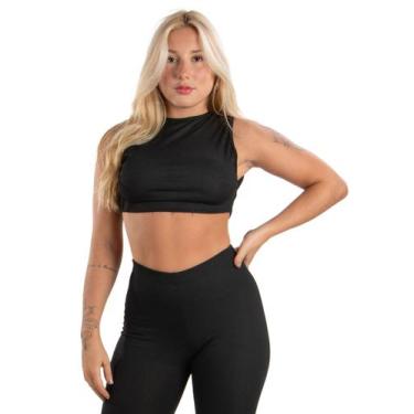 Imagem de Cropped Regata Cavado Feminino Canelado Basico - DILUXO, M, Preto