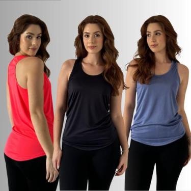 Imagem de Kit 3 Regatas Feminina Dry Fit Treino Tapa Bumbum Cavada Uv - Labela, 