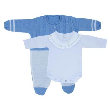 Imagem de Kit Macacão Jacquard Azul Claro e Body com Gola Bordada - Paramount La