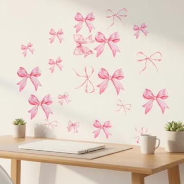 Imagem de FNANJWQ Decalque de gravata borboleta de 6 folhas, adesivos de parede com laço rosa, aquarela coquete, estética, decoração de parede, decoração de quarto de bebê, banheiro
