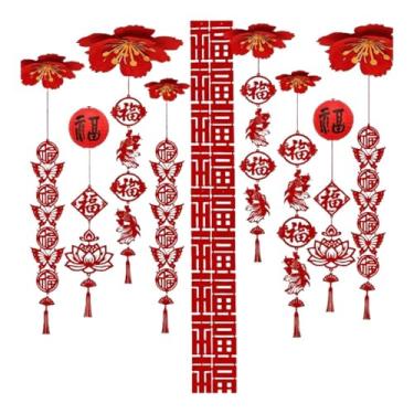 Imagem de Sclmgo Enfeite de Ano Chinês Fu Pingente Cavalo Tradicional de Feltro Vermelho para Pendurar Na Porta Ou No Teto - Ideal para Casa E comércio, Style D, Tamanho real