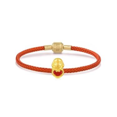 Imagem de CHOW SANG SANG Pulseira feminina 999 24K de ouro maciço com pingente de cobra do zodíaco vermelho da sorte 17 cm 95499C