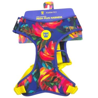 Imagem de FARM RIO Peitoral Ajustável Samba Mesh Plus para Cães, Azul com Estampa Floral Colorida, Poliéster, Tamanho Grande, Respirável