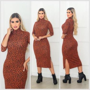 Imagem de Vestido Midi Canelado Justo Moda Feminina Executivo Festas Luxo  Ofert