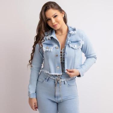 Imagem de Jaqueta Jeans Feminina Delavê Silver Shine Moda Country Brilhos Pratas