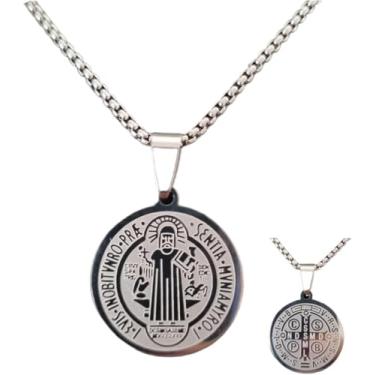 Imagem de Cordão São Bento De Aço Inox Corrente E Pingente Medalha De Aço Inoxidável De São Bento