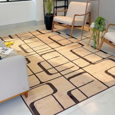 Imagem de Tapete Sala Aveludado Pelo Baixo Geométrico Antialérgico Lavável Tapete Grande Moderno 200x140(Moderno Marrom)