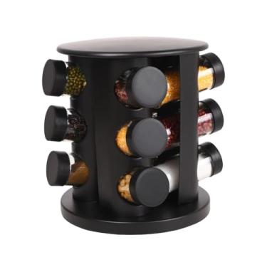 Imagem de Porta Tempero Condimentos Giratório com 12 Potes de Vidro Preto 360 Graus com Tampa Dosadora