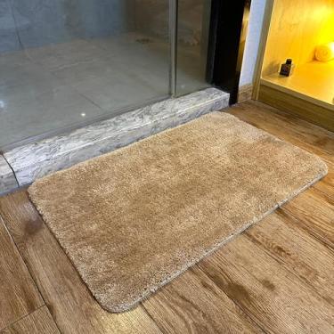Imagem de HOMEVER Tapete de banheiro de microfibra de luxo, tapete de banho antiderrapante absorvente de água, tapete grosso de pelúcia para banheiro, chuveiro, banheira (ocre)