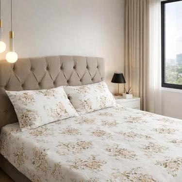 Imagem de Jogo de Lençol Casal 3 Peças Estampado 150 Fios com Elástico + Fronha de Zíper – Ideal para Cama Box e Padrão, Macio para Dormitório (Modelo - 8)